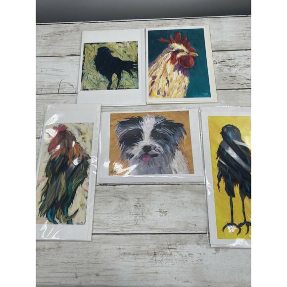 Lot of 5 ART Greeting Cards Roosters Crows Dog Art by Terry MacDonald W/Envelope - Picture 10 of 12
